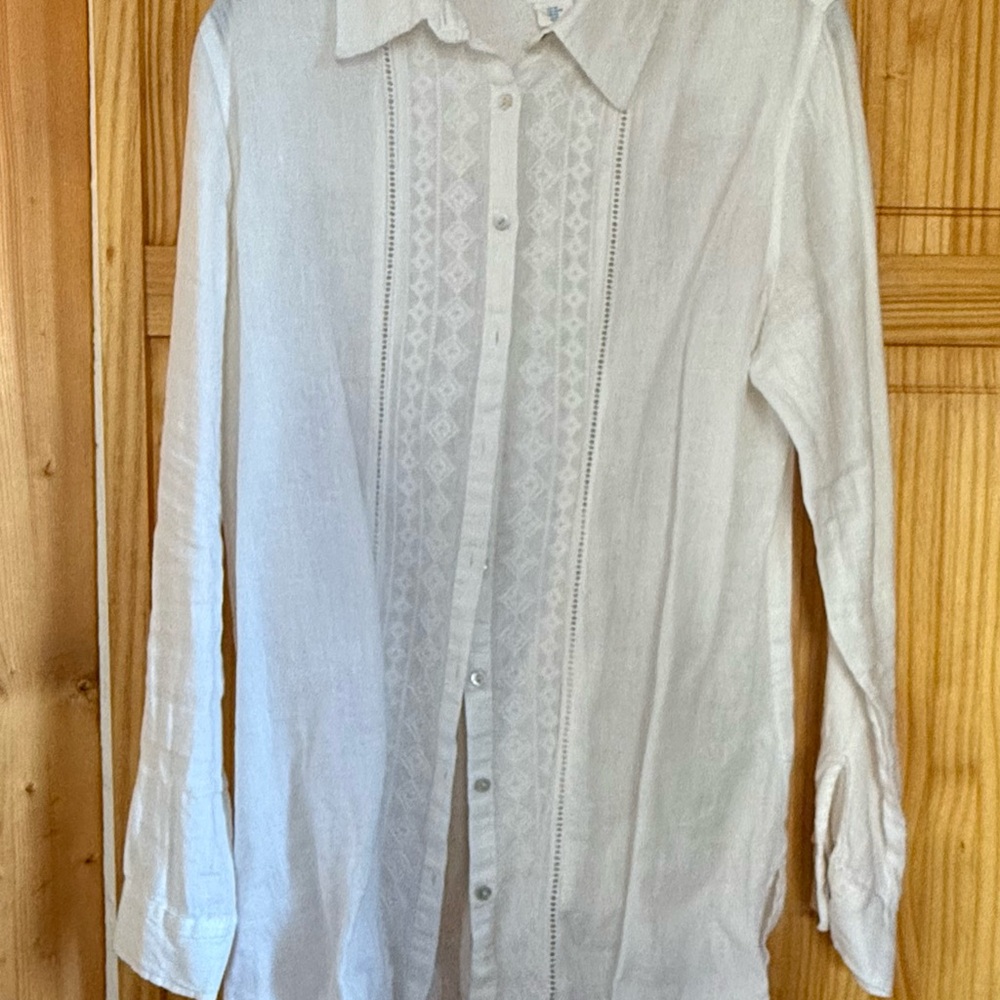 Sigrid Olsen White long  Linen Shirt